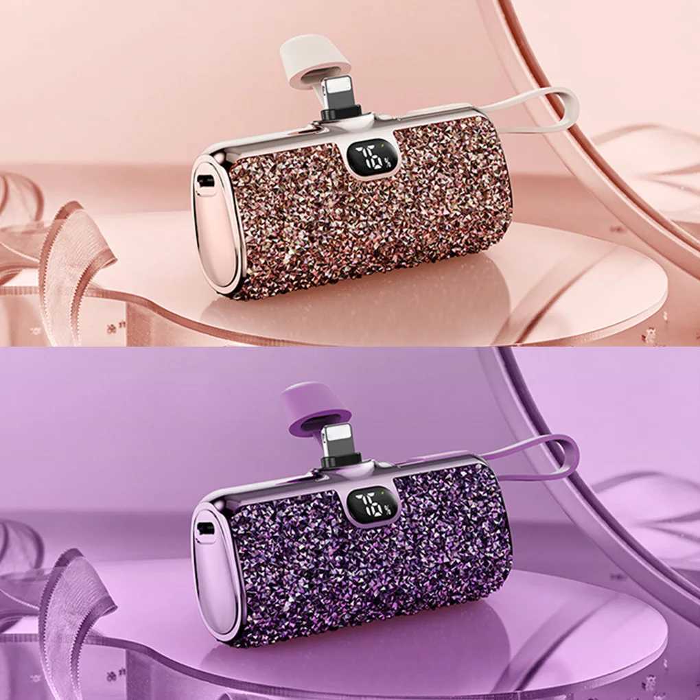 5000mAh Mini Diamond Power Bank Portable Capsule Power Bank Digital Display External Battery Fast Charger For iPhone Typec J251114