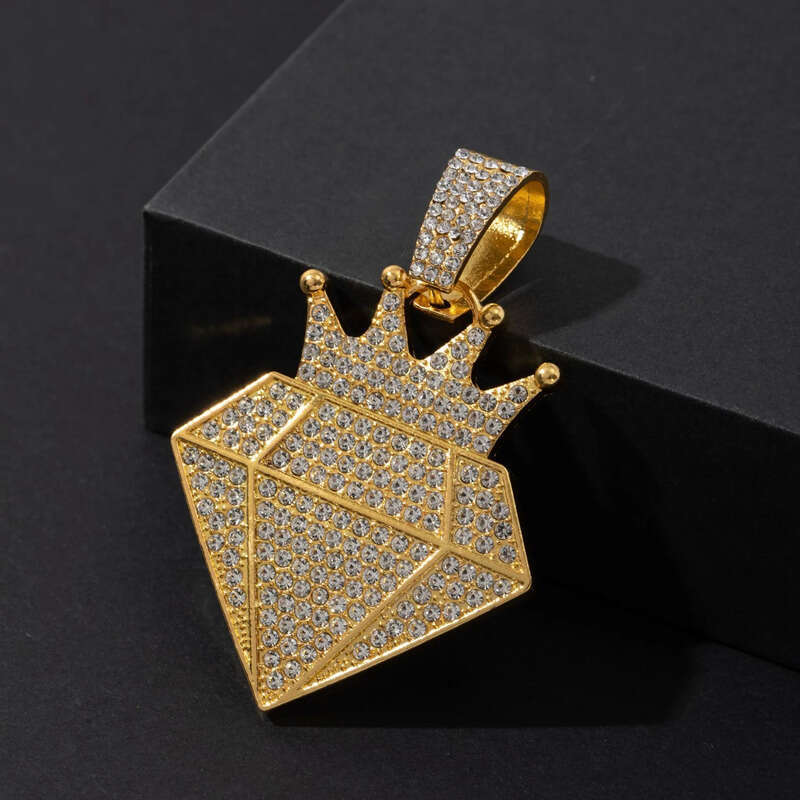 Personalized Crown Pendant Necklace Hiphop Alloy Full Dia Cuban Chain Jewelry