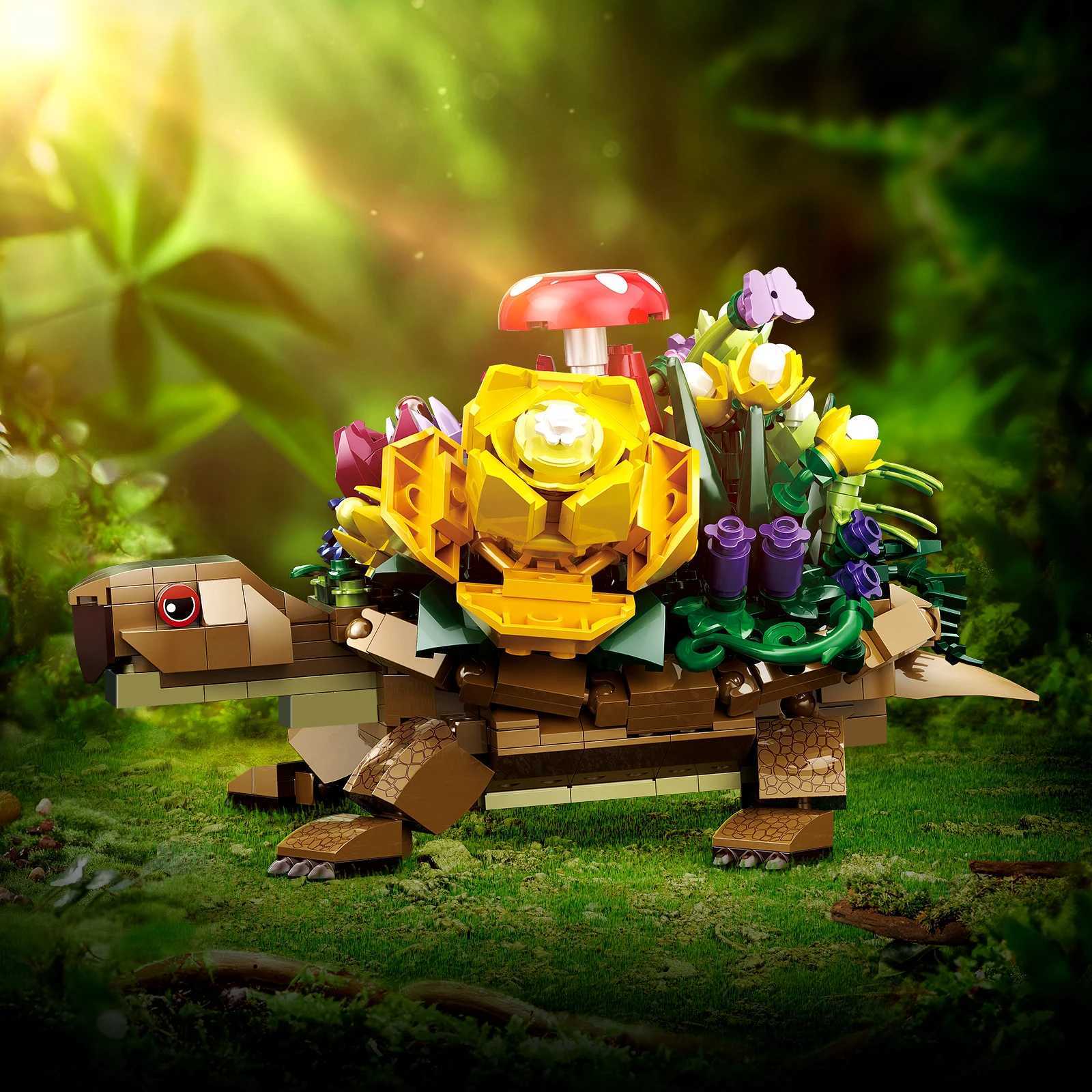 Creative Turtle Plantered Flowered Potsed Building Blocks Set Animal Flower Planter Desktop Decorat Brick Building Toy Kids 2025 J251022