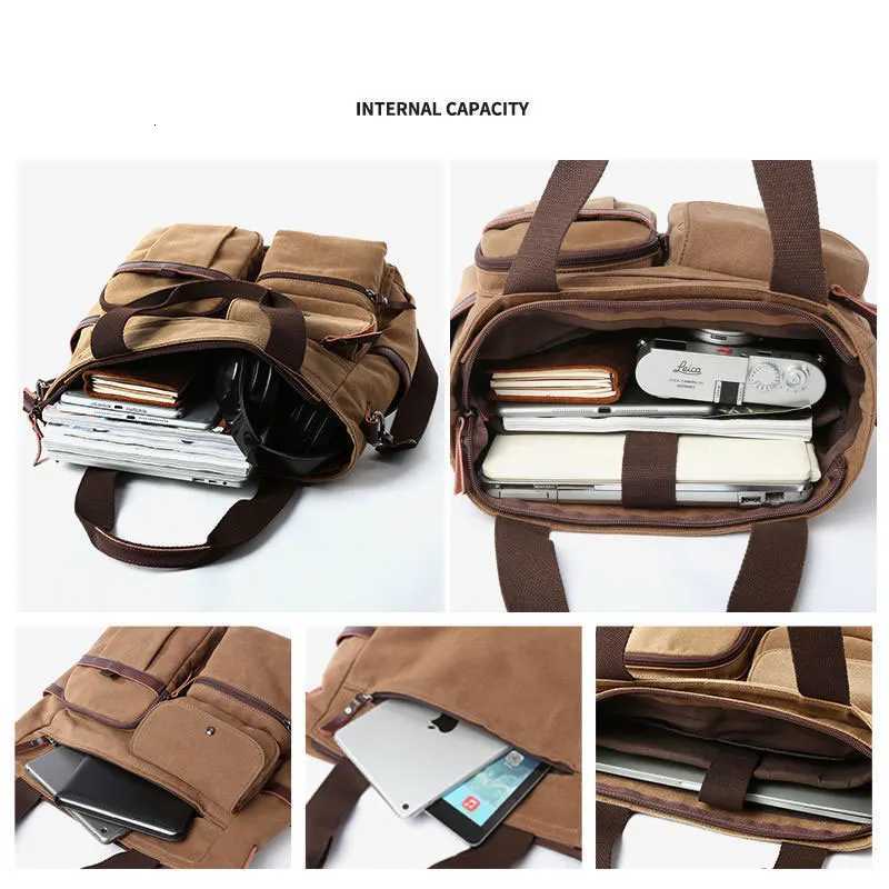 Mens Handbags Briefcase Canvas Shoulder Bag Man for Documents Large Capacity Tote Laptop Bag Crossbody Travel Bags Vintage K004 W251022