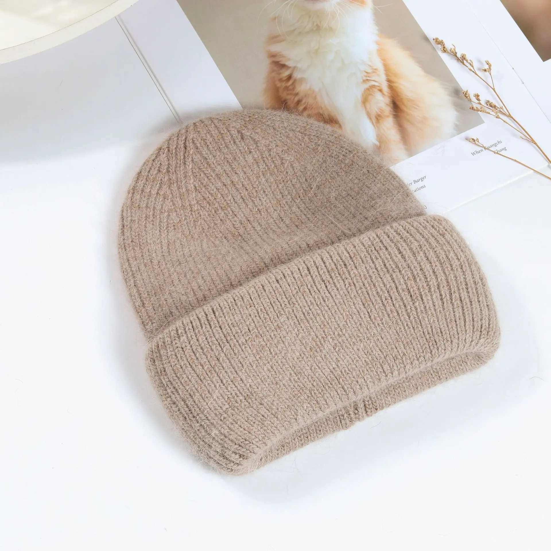 Winter Thickened Knitted Rabbit Fur Hat for Women Windproof Warm Beanie Fashion Casual Stocking Cap J251022