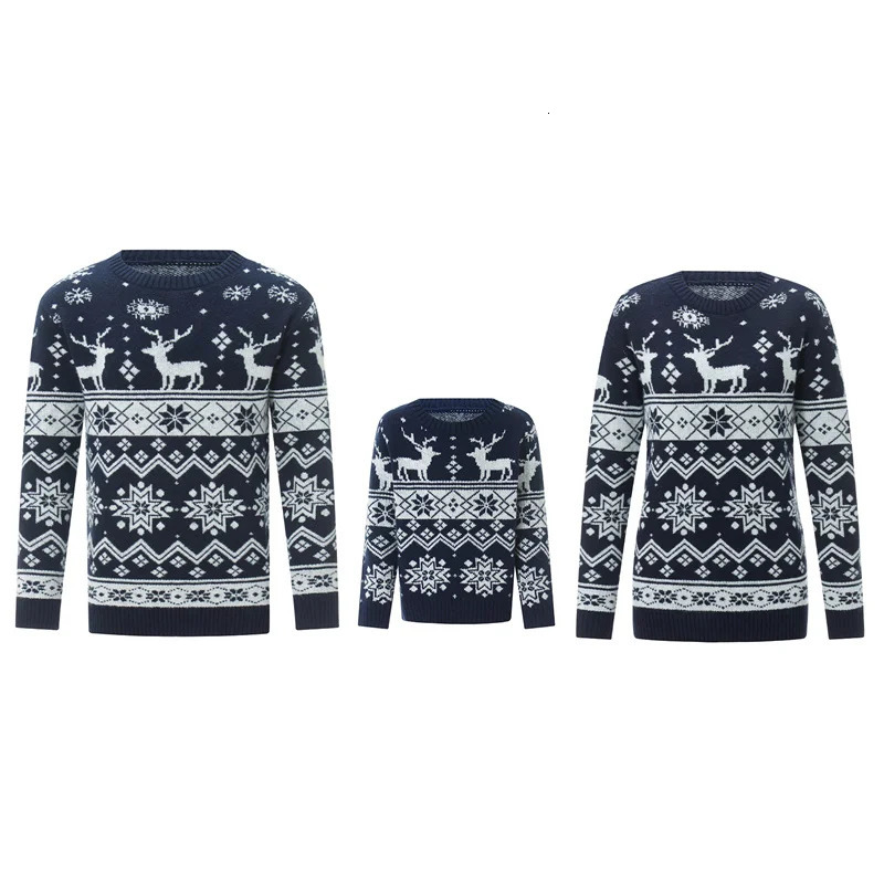 Xingqing Family Christmas Sweater Winter Snowflake Print Warm Long Sleeve Round Neck Pullovers Knitted Tops Parent Child Outfit 251021