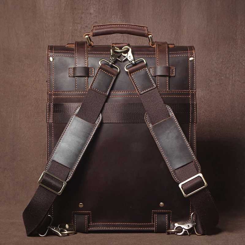 GURO Vintage Crazy Horse Cowhide Handbag Briefcase Mens Genuine Leather Backpack Luxury Shoulder Bag Multifunctional Crossbody W251022