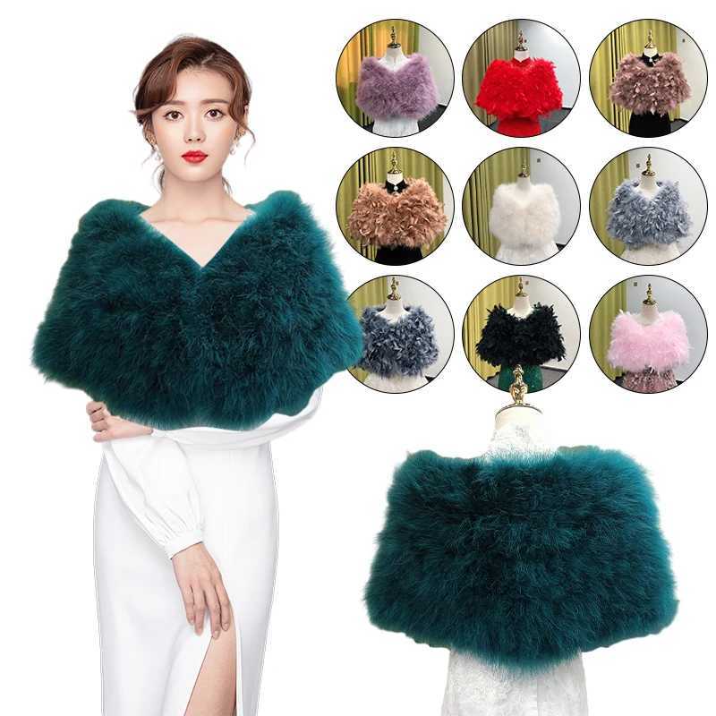Real Ostrich Feather Wedding Shawl Women Winter Fur Wrap Cape Scarf Fluffy Feather Bridal Shrug Party Stoles Bride Cape Cloak J251129