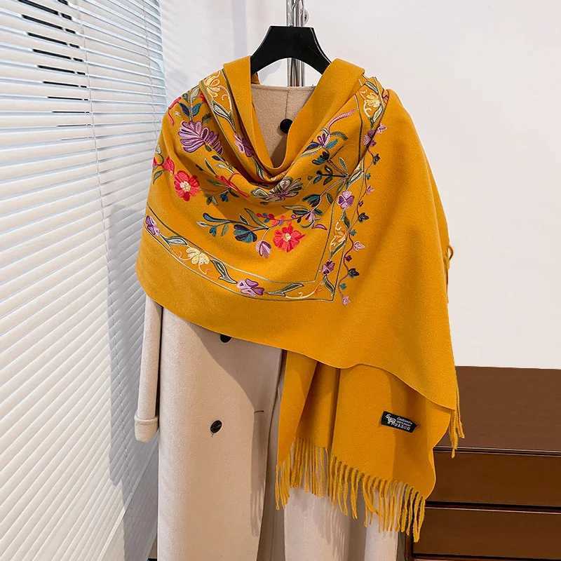 Luxury Winter Embroidery Cashmere Scarf Women New Design Warm Blanket Poncho Scarves Female Shawl Thick Foulard Bufanda J251118