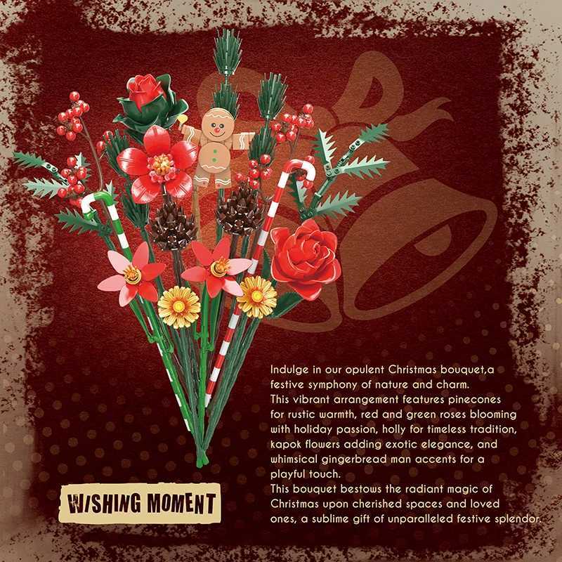 Christmas Gifts Gingerbread Man Bouquet Building Toys Plant Bricks DIY Flowers Blocks Sets Decoration Toys Kids Adults 865pcs J251022
