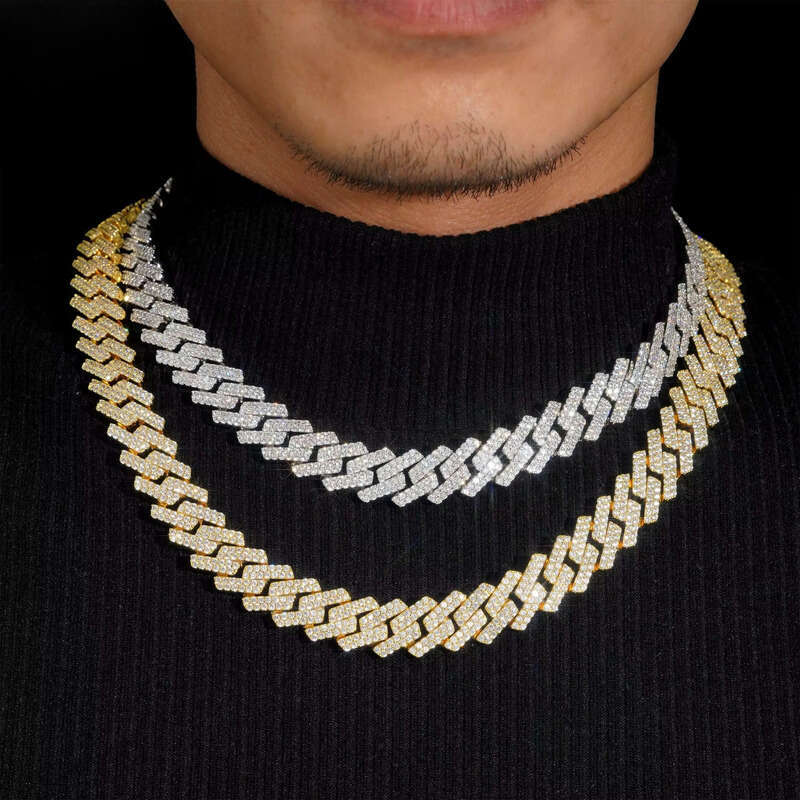 Gold Plated Factory Price 15mm Link Chains Men Fashion Brass Jewelry 5a Cz Dia Cuban Chain Pendant Necklaces