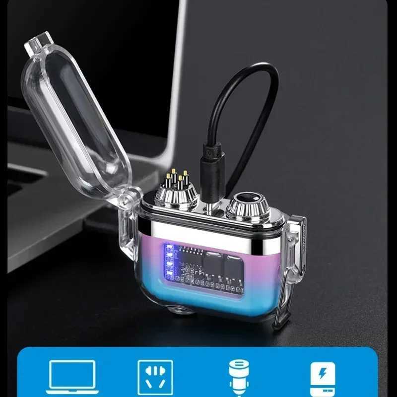 Waterproof Lighter Double Arc Mini Electronic Windproof Lighter Electric Transparent USB Rechargeable Lighters Outdoor Camping C251022