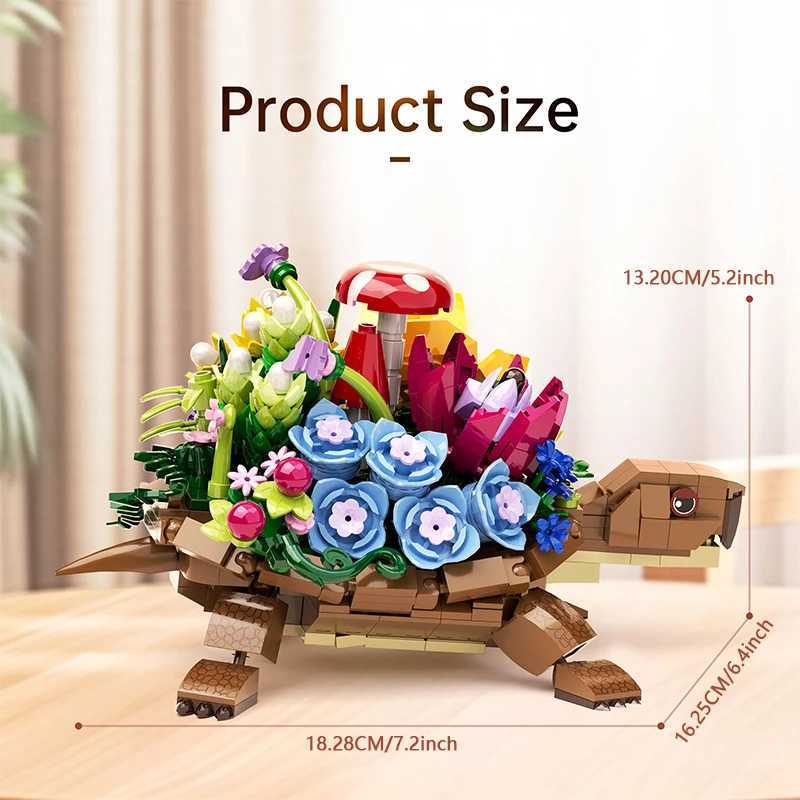 Creative Turtle Plantered Flowered Potsed Building Blocks Set Animal Flower Planter Desktop Decorat Brick Building Toy Kids 2025 J251022