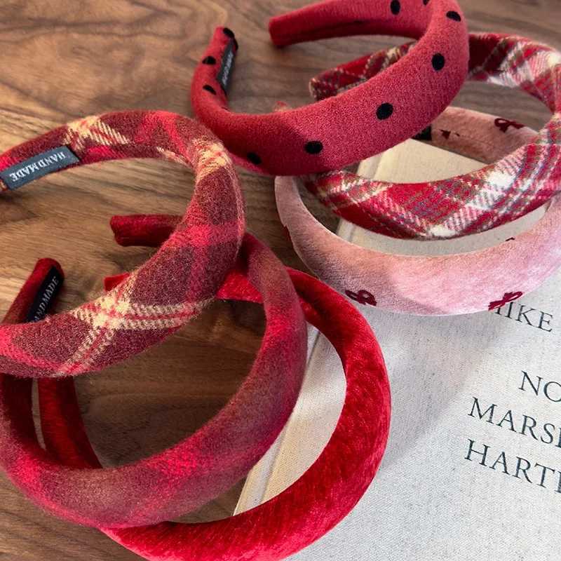 Retro Red Sweet Wool Headbands for Woman Girl Temperament Hair Hoop Sponge Wide Hair Band Female Christmas Hair Accessories Gift V251022