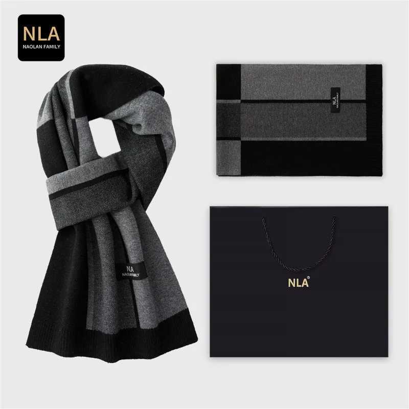 New Classical Bussiness Knitted Men Scarf Wool Blend Casual Plaid Thermal Male Scarves Fall Winter Simple Luxury Muffler NO Box J251022