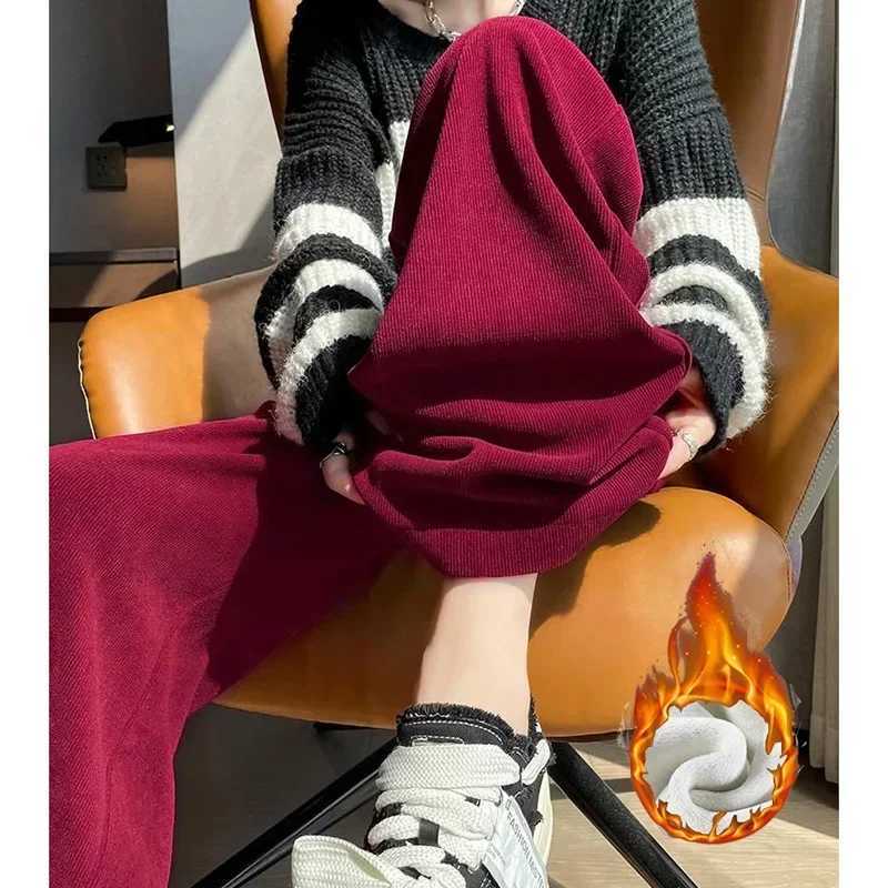 Winter Hot Sale Lady High Waist Thermal Pants Female Plush Straight Leg Trousers Girls Snow Warm Fleece Casual Daily PantsT251022