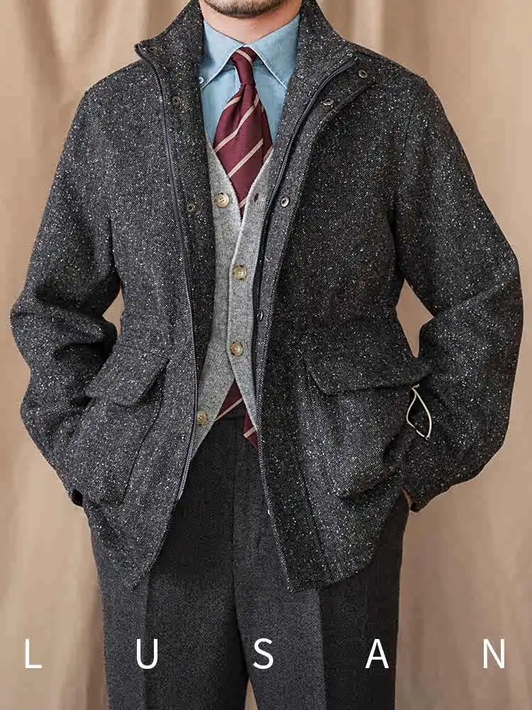 50 Wool Colored Short Vertical Collar Casual Jacket Vintage Italian Style Gentry Mens Tight Waist 251015