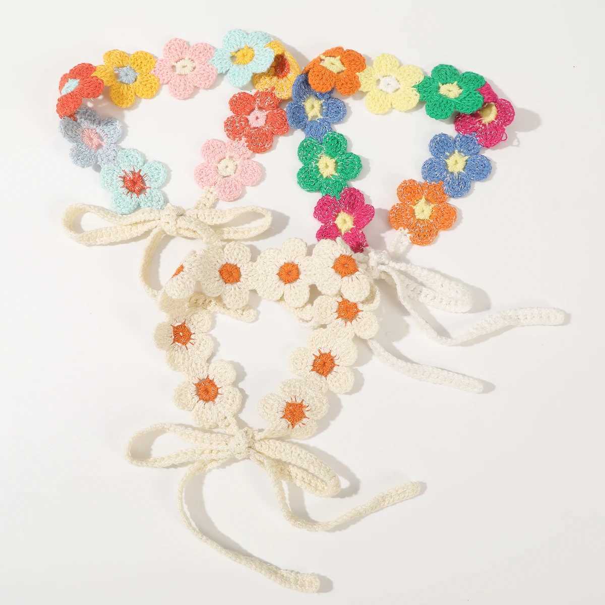 AWAYTR Colorful Flowers Turban Hairbands Knitted Flower Headband Bandage Beach Bandana Ladies Travel Hawaii Hair Accessories V251022