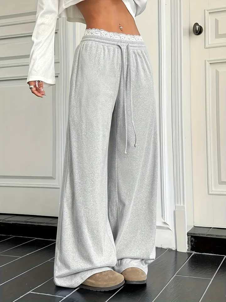 Autumn and Winter New Korean Style Y2K Womens Pants Simple Versatile Casual Lace Edge Pure Desire Style Pure and SexyT251022