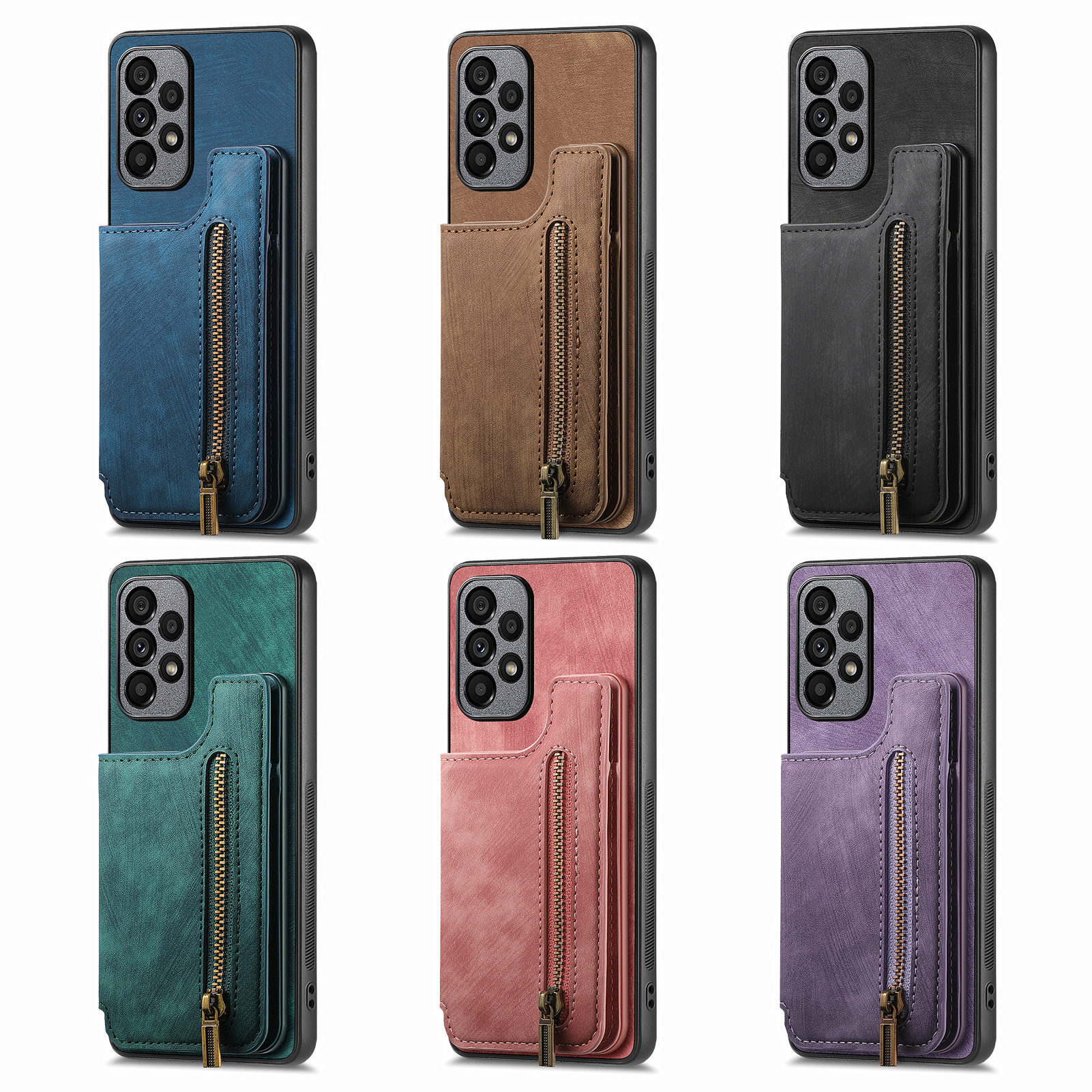 Full Leather Case with Zipper Card Slot for Galaxy A17 A56 S25 Ultra S24 S23 S22 S21 FE A55 A35 A73 A53 Note 20 Protection