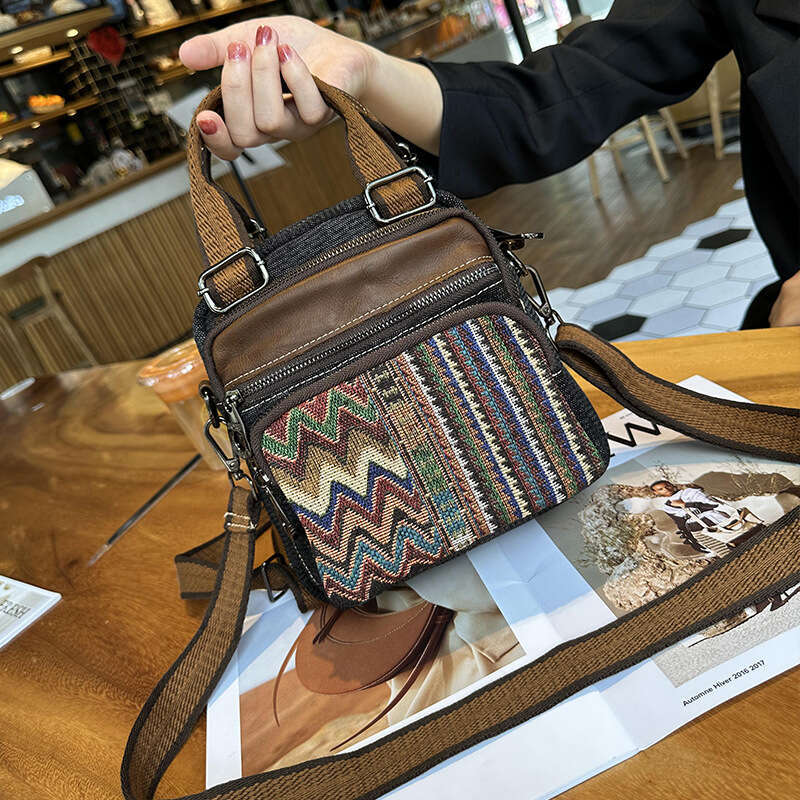 Denim For Women New Color Block Embroidery Multi Use Single Double Shoulder Bag Fashion Handbag With Genuine Leather High Quality