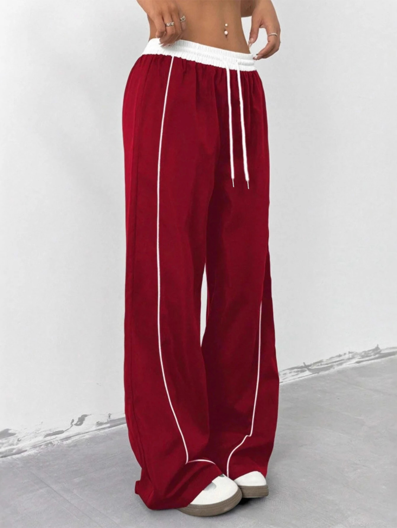 European and American autumn winter fashion item solid color loose casual niche versatile wide leg pants 251017