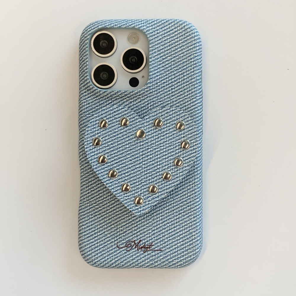 Niche Rivet Heart Stand Phone Case Compatible with iPhone 17 Pro Simple Solid Color iPhone 16/15 Protective Cover
