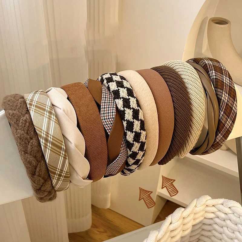 Fashion Print Lattice Sponge Vintage Elastic Hair Band Hair Hoop Headband Womens Girl Wide Side Hairband Female Hair Accessories V251022