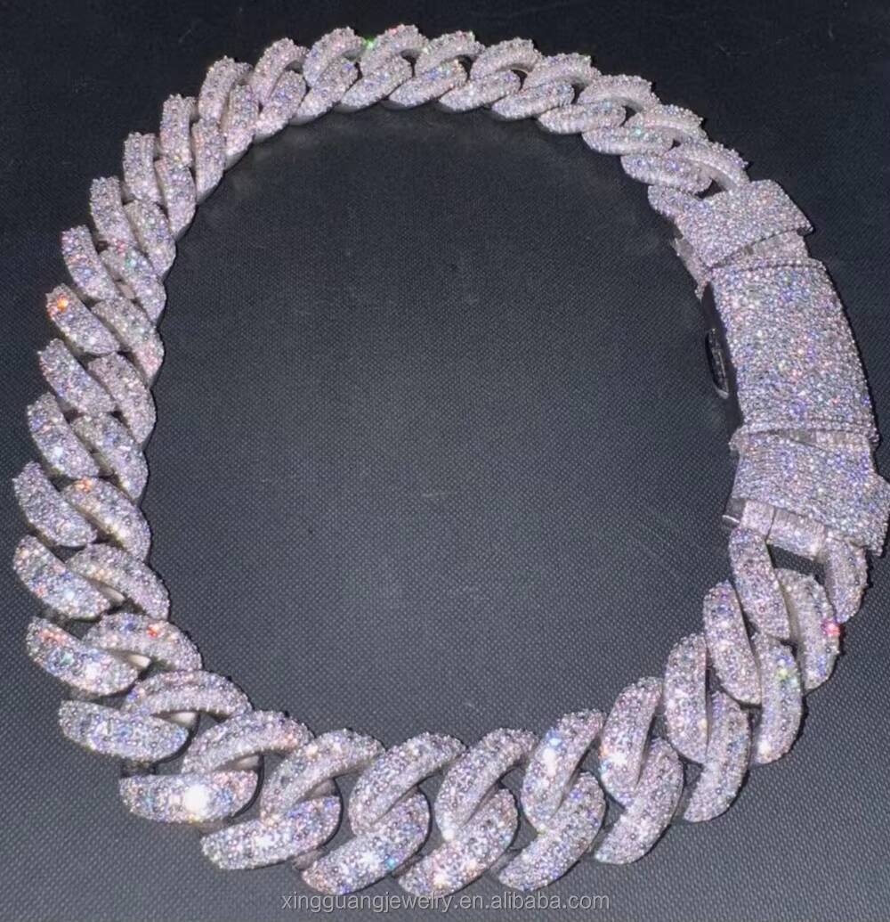 Mens Fashion Heavy Piece Hip Hop 30MM Iced Out Moissanite Raised Chain S925 White Plated VVS Diamond Cuban Lidynamic Chain Necklace