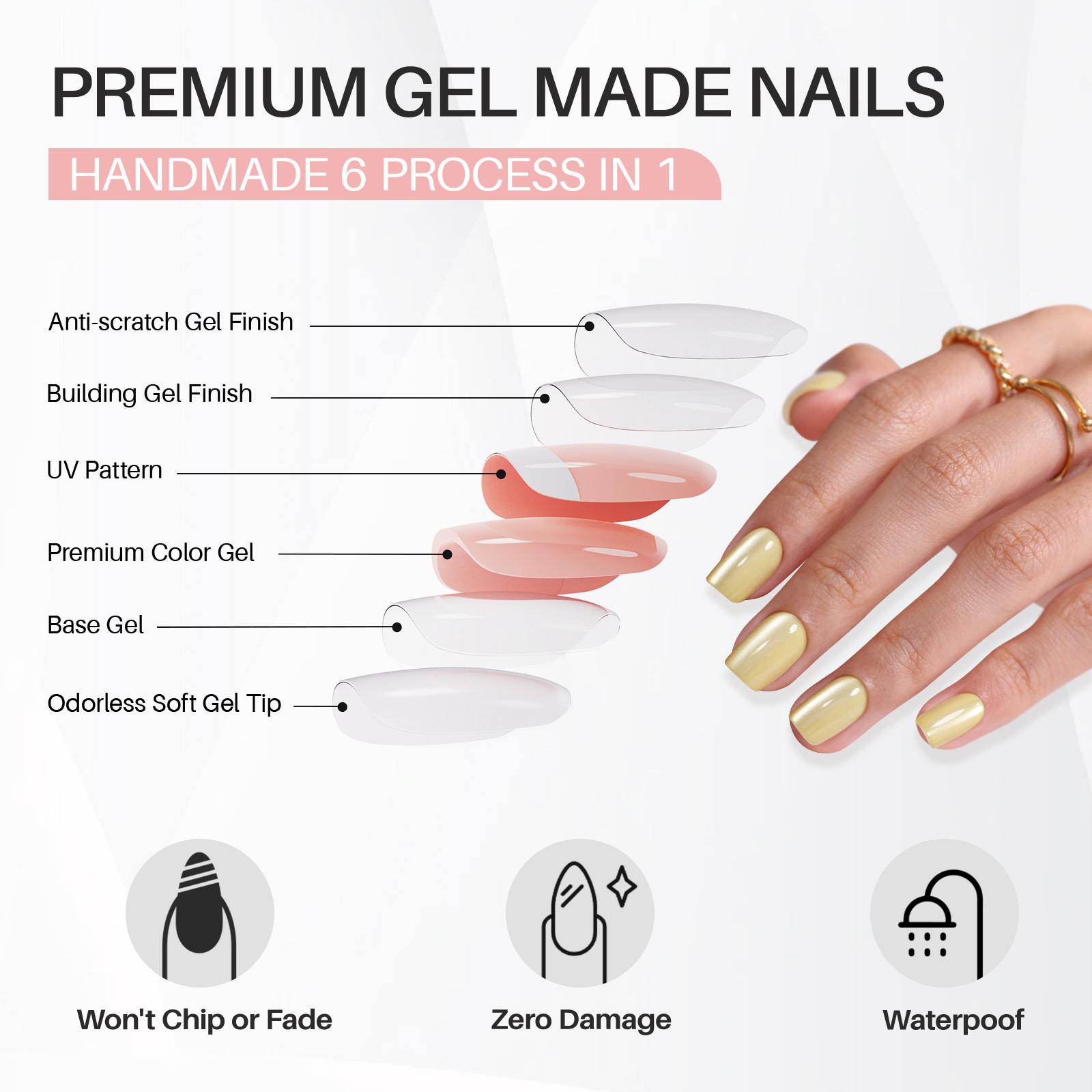 light yellow cats eye press nail short style soft gel square suitable for womens gifts shiny nail glue available in 16 sizes 32 reusable fake nail set