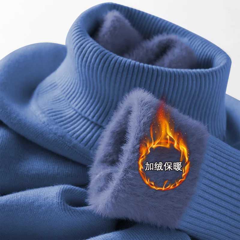 Mens Thermal Fleece Highneck Sweater Winter Turndown Collar Fleecelined Knitted Pullover Casual Keep Warm Thick Bottom TopsXJ251022