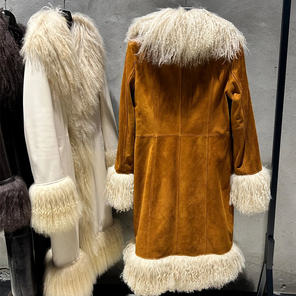 Winter Suede Long Fur Coat Mongolia Sheep Collar Arrival Camel Jacket 251021