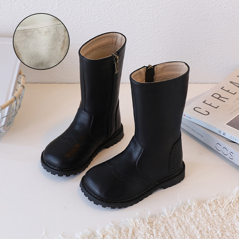 Designer Girl Long Boots for Girls Kids Black Brown PU Leather Toddler Kidsnest Children High Motorcycle Boots Sizes 24 - 35 US7.5-US3Y K1167