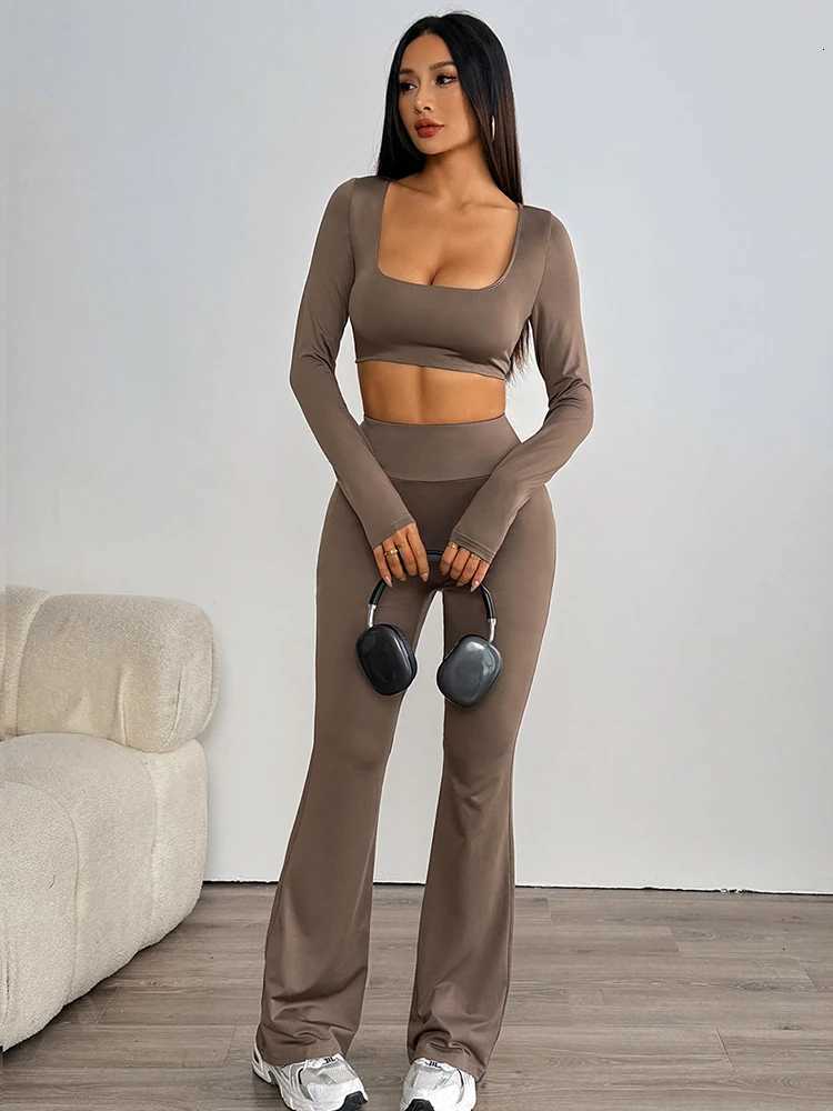 Women Tshirt Trousers 2 Piece Spring New Streetwear Fashion Casual Slim Sport Clothing Solid Sexy Low Chest Top Pants Lady SuitT251022