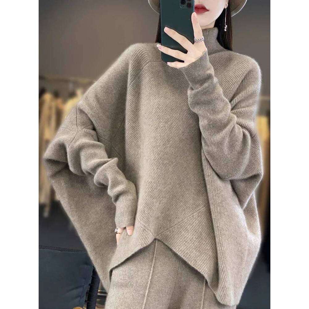 Women's Skin-Friendly Turtleneck Wool Sweater Loose Thick Bat Irregular Monochromatic Autumn Winter Fashion Female Top 251022