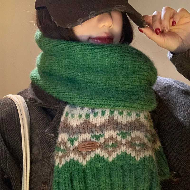 Fashion Winter Christm Atmosphere Blanket Scarf Green Knit Design Thick Warm Shawl Wraps With Poncho Stoles Echarpe J251022