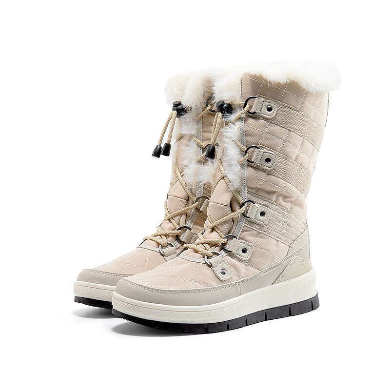 Women's Waterproof Winter Snow Boots, Warm Comfortable Faux Fur Insulated Non-Slip Outdoor Lace-Up Mid Calf Fashion Round Toe Booties