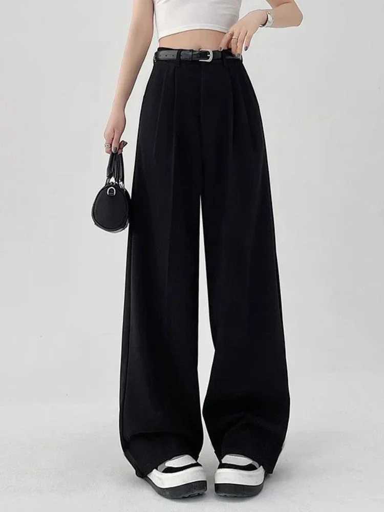2025 New Womens Pants Casual Temperament High Waist Loose Straight Trousers Gift Belt Fashion Versatile Wide Leg Pants WomenT251022