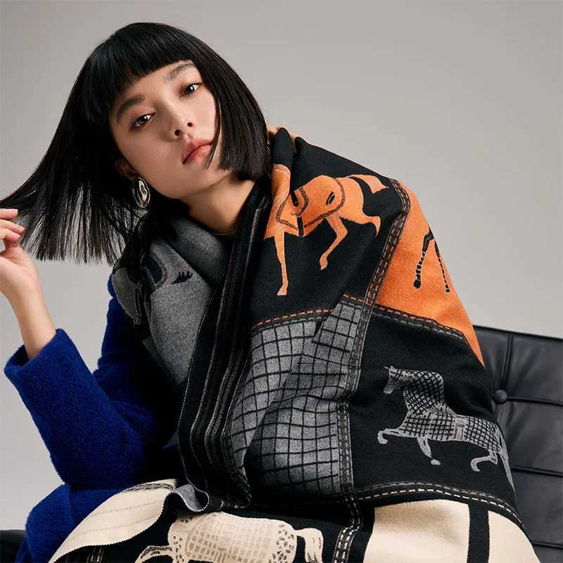 New Hot Winter Scarf Women Soft Cashmere Warm Plaid Horse Print Scarves Wraps Thick Shawl Bufandas Tassel Stoles Hijabs J251129