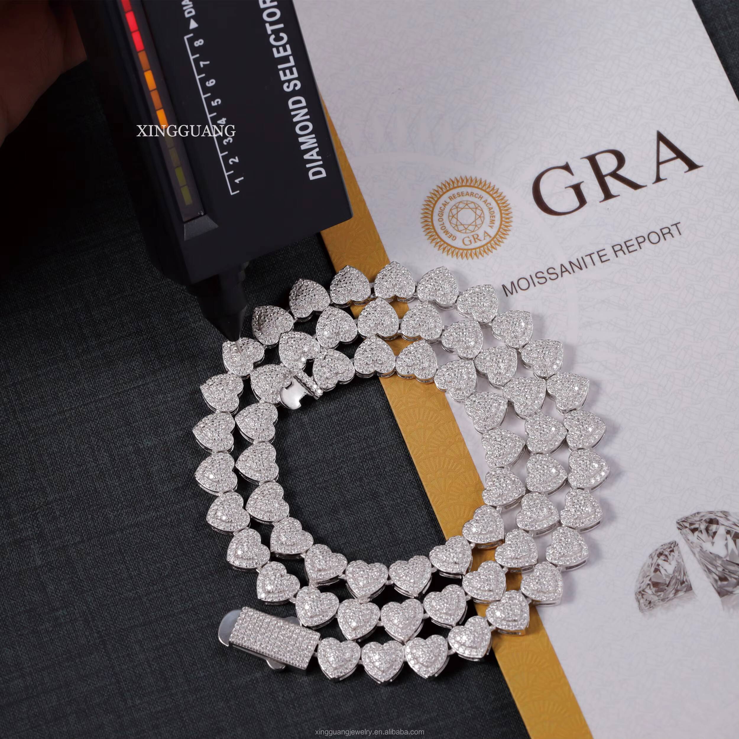 GRA Pass Diamond Tester Moissanite Necklace 10mm S925 Silver VVS Moissanite iced out Diamond Heart Shape Cuban Lidynamic Chain