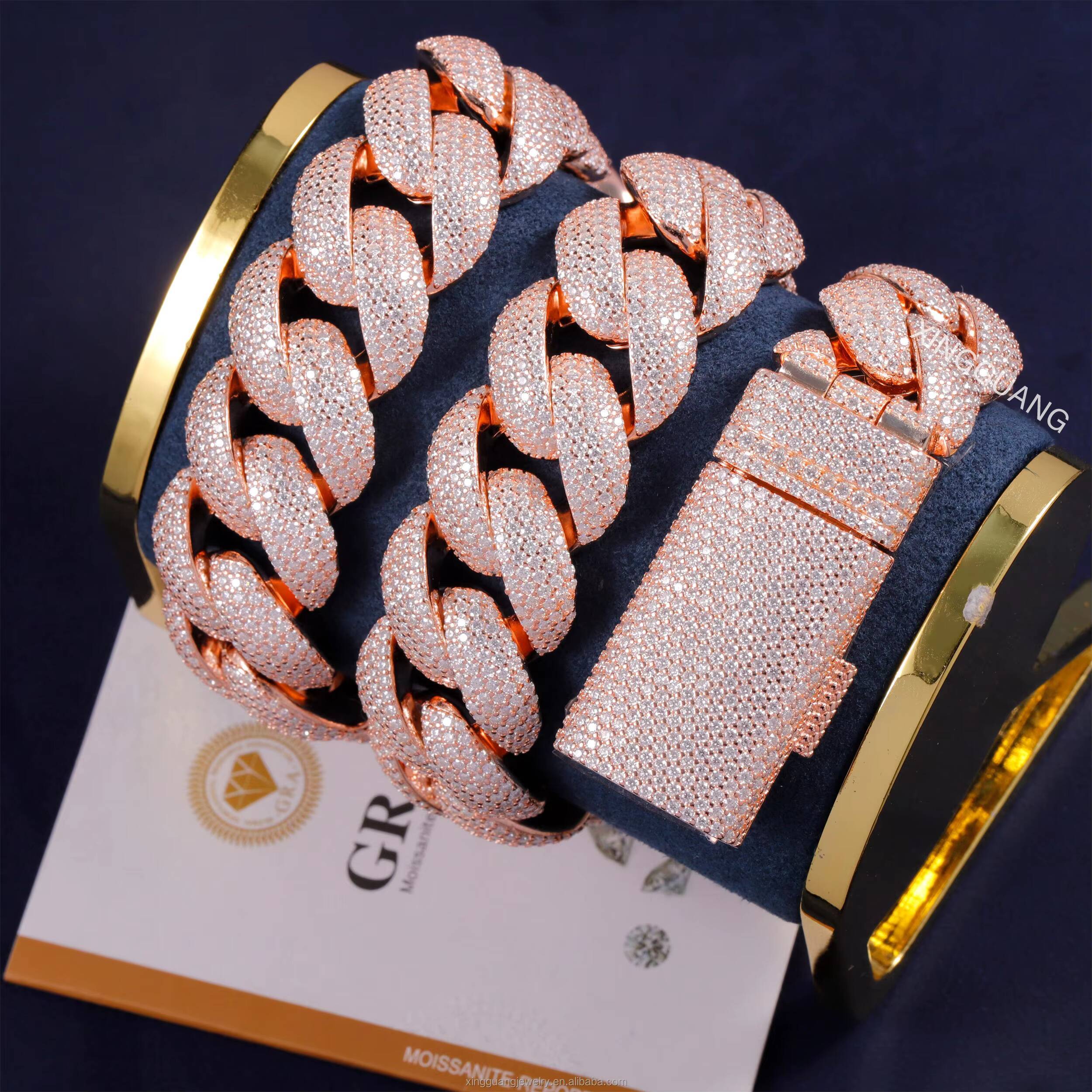 Heavy Fine Jewelry Mens Chain 22mm 5rows Cuban Lidynamic Bracelet Yellow Gold Plated Silver Full Iced Out Moissanite Chains Bracelet