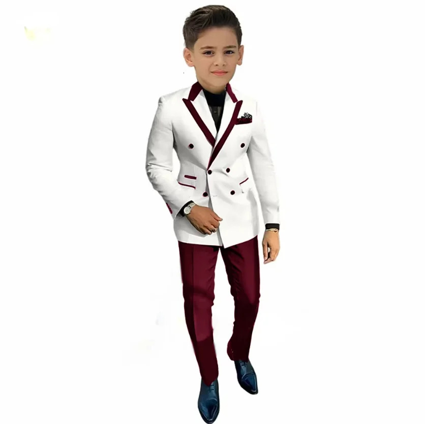 White Boy Suits Elegant Fashion Performance Formal Activities Child Outfits Boy Double Breasted Blazer Pants 2 Pcs 2 to 16 Years 251021