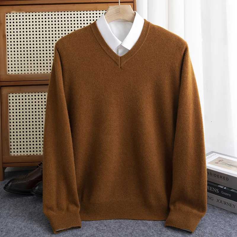 100 Pure Merino wool Sweater Mens VNeck Pullovers Knit Large Size Cashmere Fall Winter New Long Sleeve HighEnd Jumpers TopsXJ251022