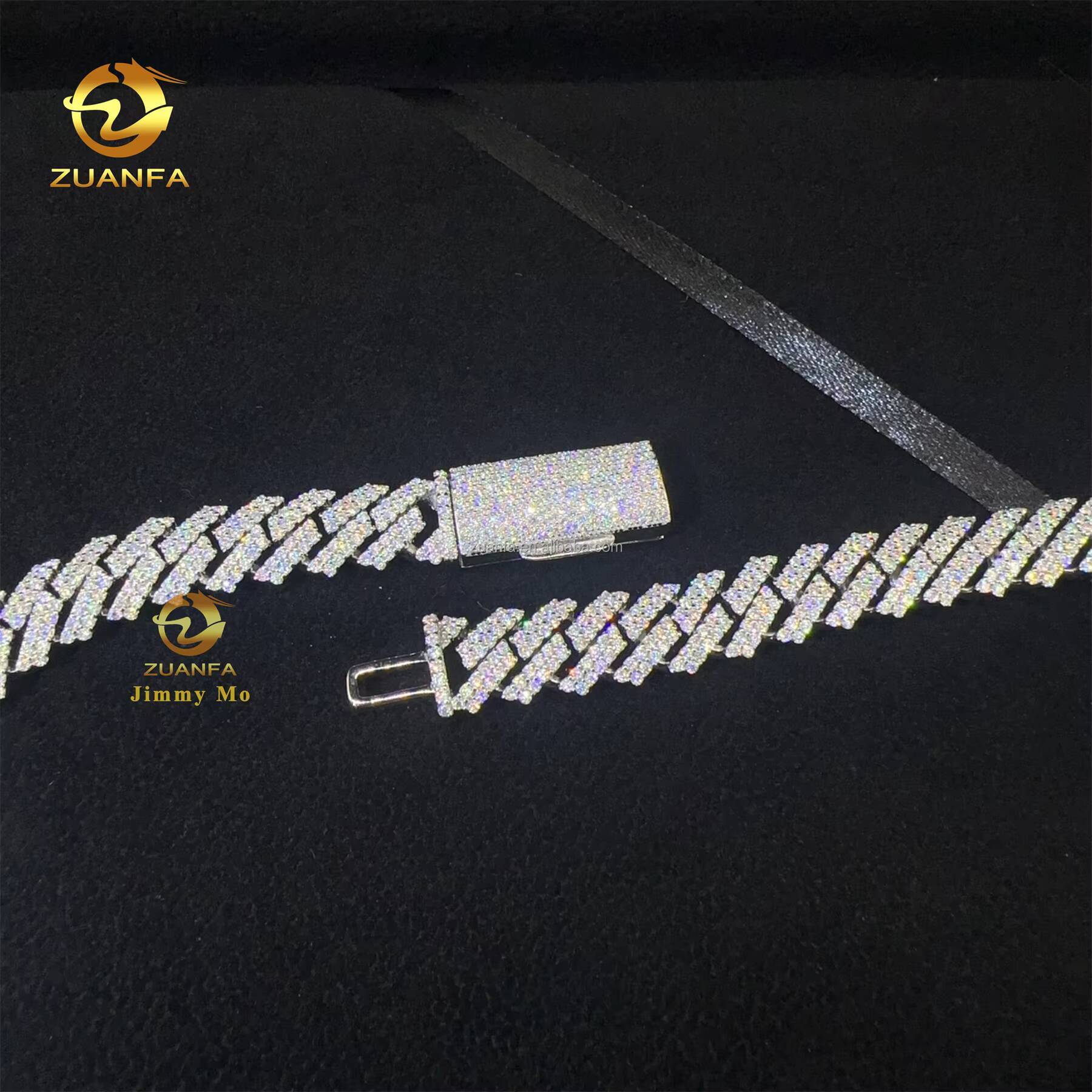 In Stock Fashion Hip Hop Style Jewelry Iced Out 925 Solid Silver Rhodium Plated FL Top Quality Moissanite Miami Cuban Link Chain