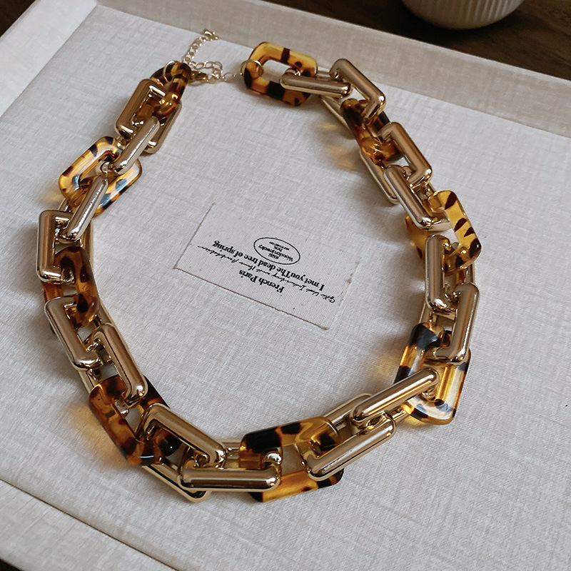 Leopard Print Square Interlocking Earrings Necklace Bracelet Set Fashion Collarbone Chain Niche Jewelry for Women - view 5