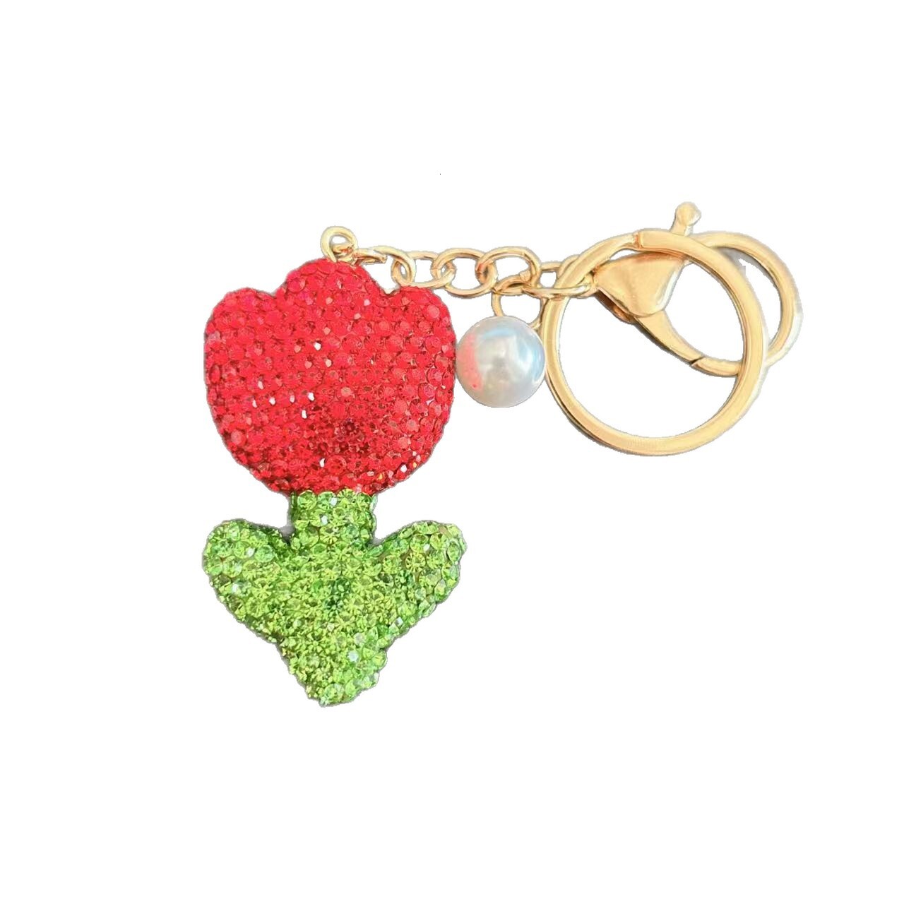 full ceramic tulip keychain fashionable personalized Inlaid diamond flower bag pendant couple gift