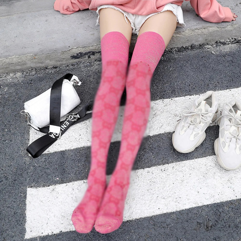 WomenS Cotton Socks Autumn Winter Gold Wire Over The Knee Stockings Trend WomenS Stockings Letter Sports High Socks 251020