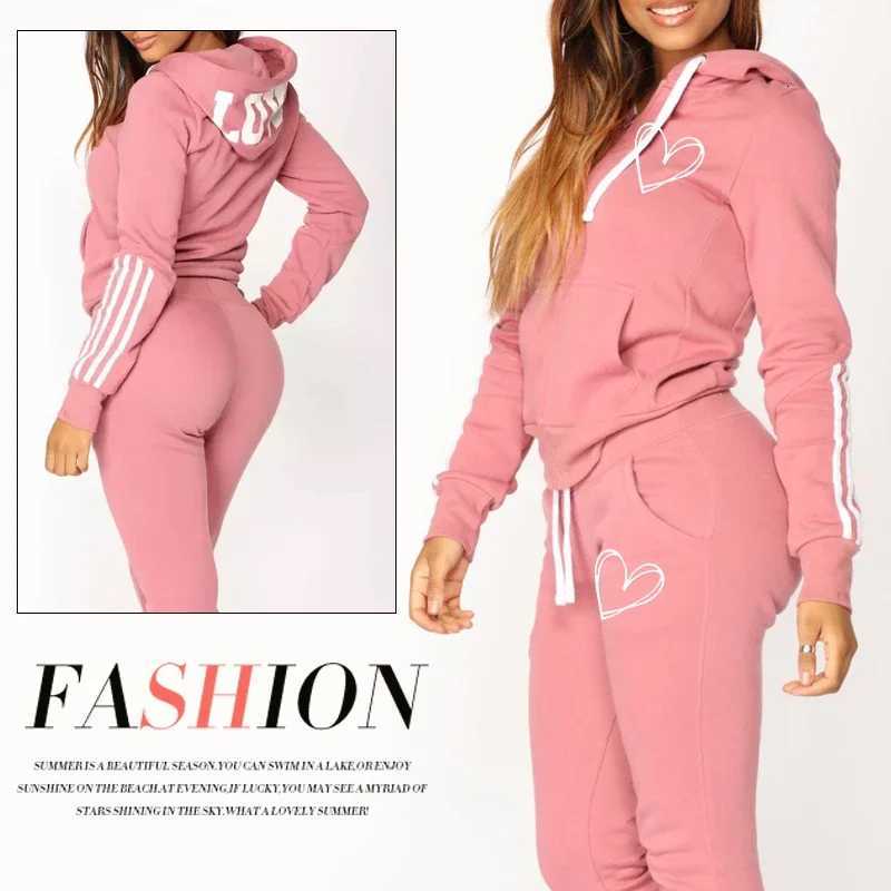 New in Womens Tracksuit Casual Sports Suit Printing Zipper Hoodie Outfits Quality Sexy Woman Pants Set Spring Autumn Hot SalesT251022