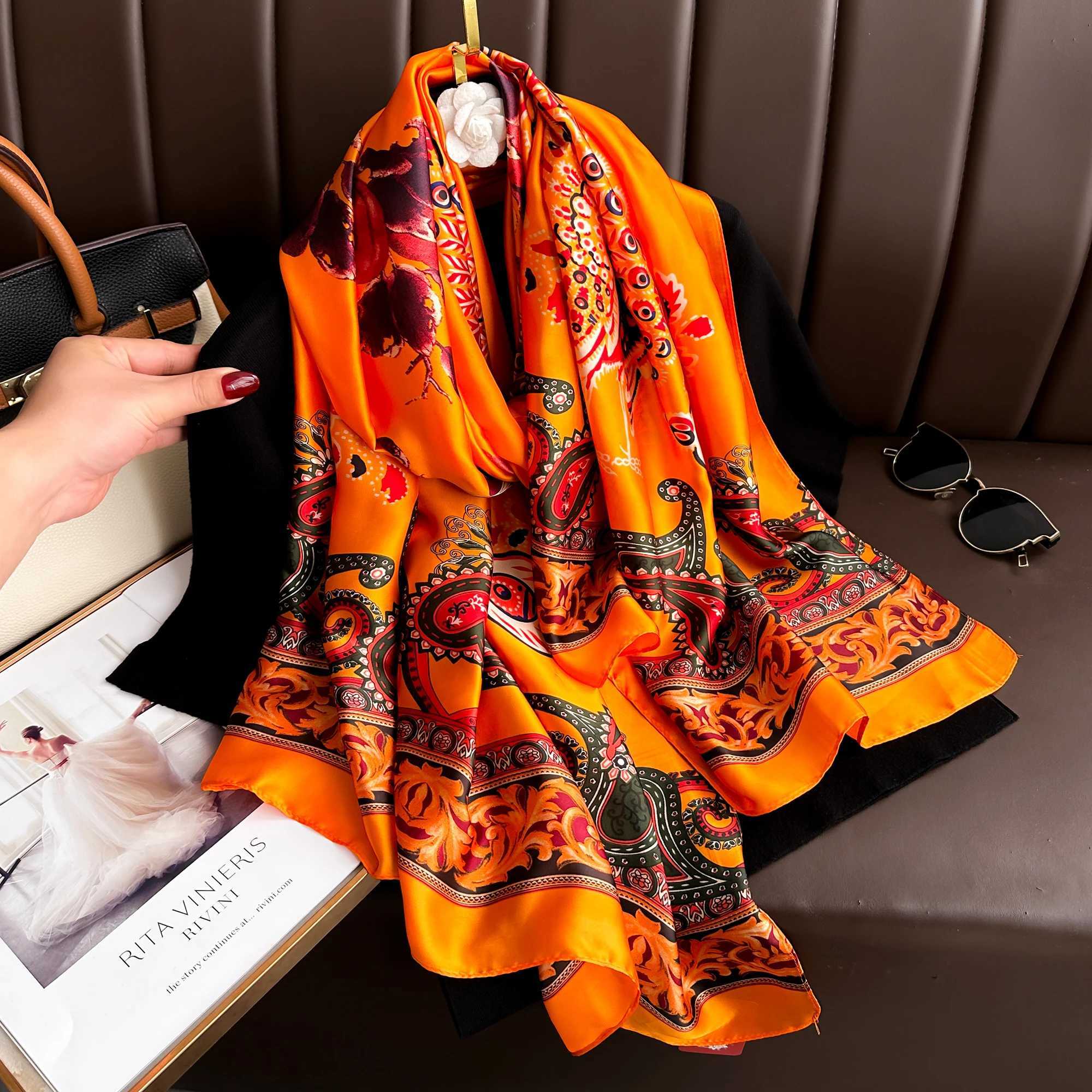 2024 18090cm Luxury Brand Spring Summer Autumn Women Clothing New Fashion Color Matching Printed Silk Scarf Lady Shawl Turba J251118