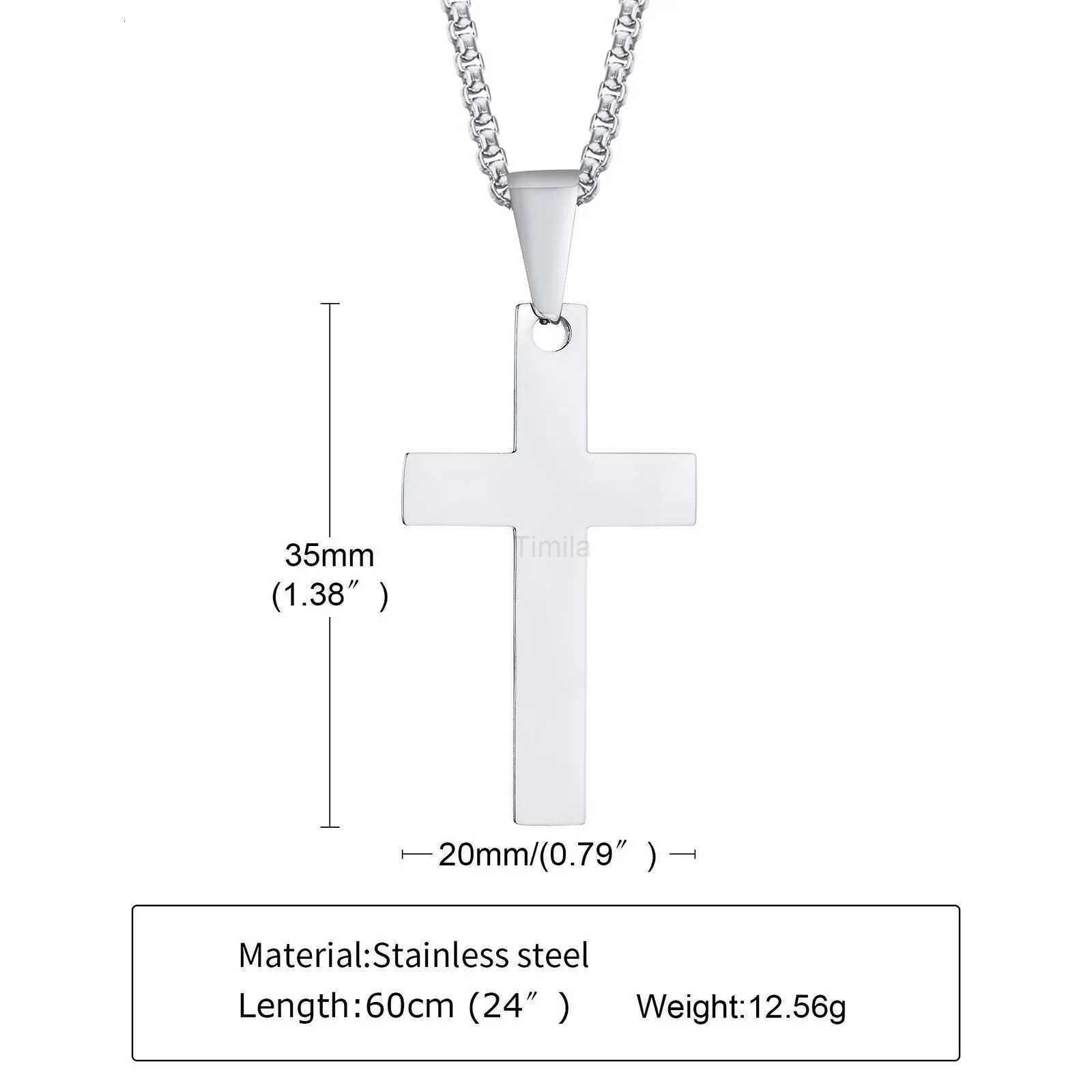 Waterproof Cross Necklaces for Men Male Gifts Jewelry Anti Allergy Stainless Steel Plain Cross Pendant with Rope Chain U251022