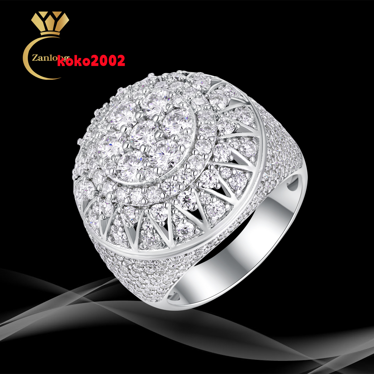 Wholesale Custom Full Ice Out Round Moissanite Ring S925 Sterling Silver 18K Gold Plated Mens Hip Hop Rapper Jewelry