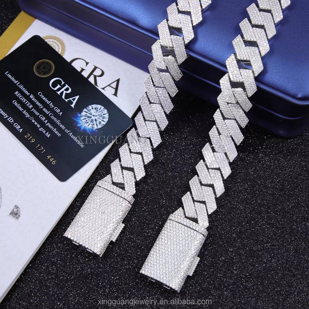 Luxury Jewelry Heavy Silver Gold Plated 20mm 15mm 4rows Iced Out VVS Moissanite Diamond Cuban Chain Lidynamic for Hip Hop Life