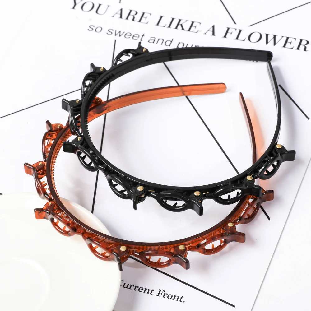 Double Layer Bands Clip Hairbands Fashion Plastic Braided Headband Punk New Knitting Womens Headwear Hair Accessories Pearl V251022