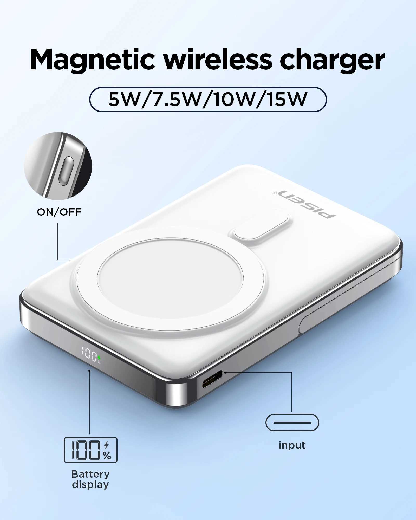 PISEN Magnetic Wireless Power Bank with Built in Stand Compatible 30W USB C Fast Charging for iPhone J251114